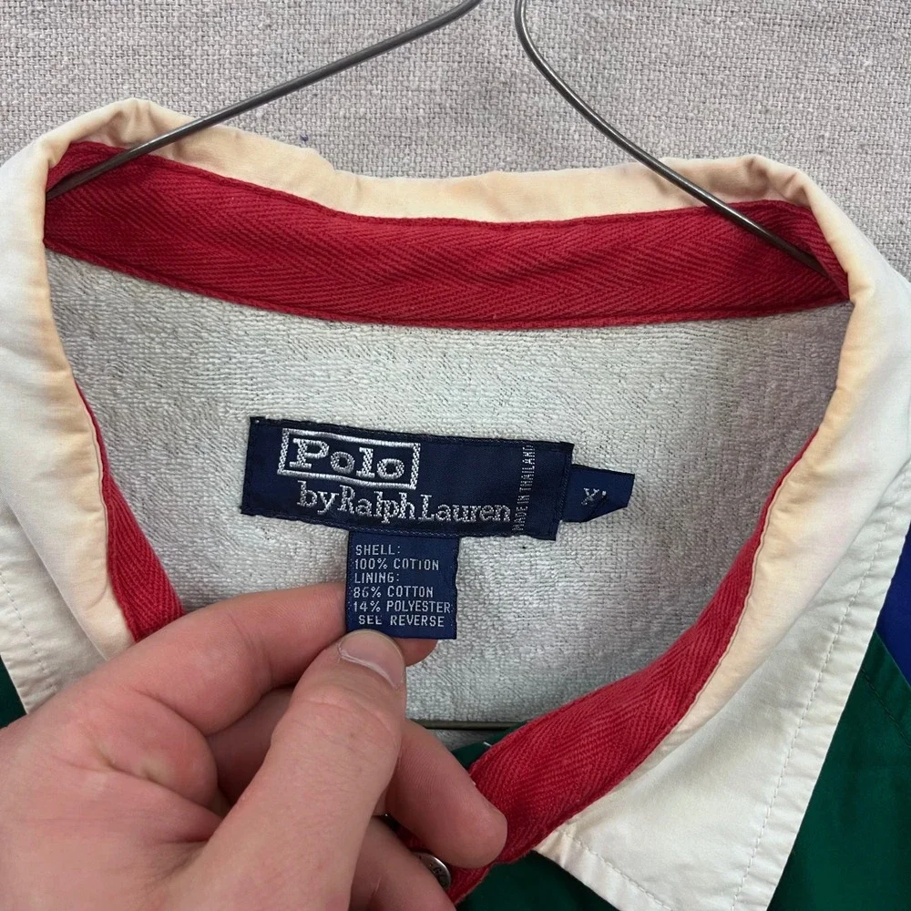 Polo Ralph Lauren Windbreaker‎ XL Green Blue Colorblock Vintage Full Zip Jacket